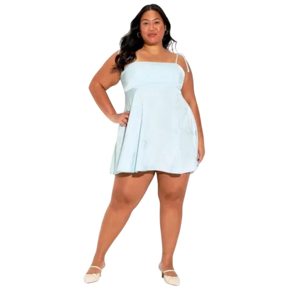 Wild Fable Women's Light Blue Floral Jacquard Tie Strap Slip Mini Dress Size XXL